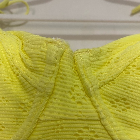 Forever 21 NWT Bright Yellow Tie-Strap Eyelet One-Piece  Swimsuit Size S - Picture 9 of 11